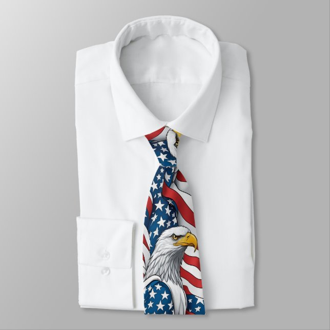Patriotic Men's Tie: American Eagle and USA Flag Tie (Tied)