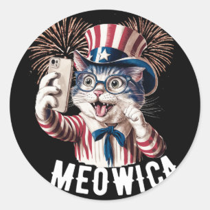 Patriotic Meowica 4th Of July Cat American Flag Se Classic Round Sticker