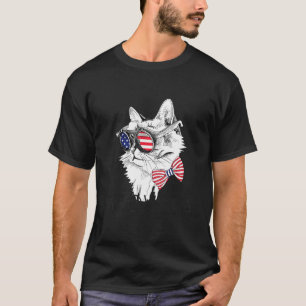 Patriotic Meowica Cute Cat Sunglasses Bowtie 4th O T-Shirt