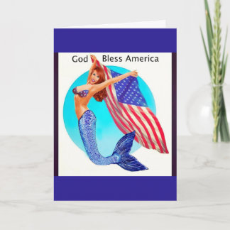 Patriotic Mermaid holding American Flag  Card
