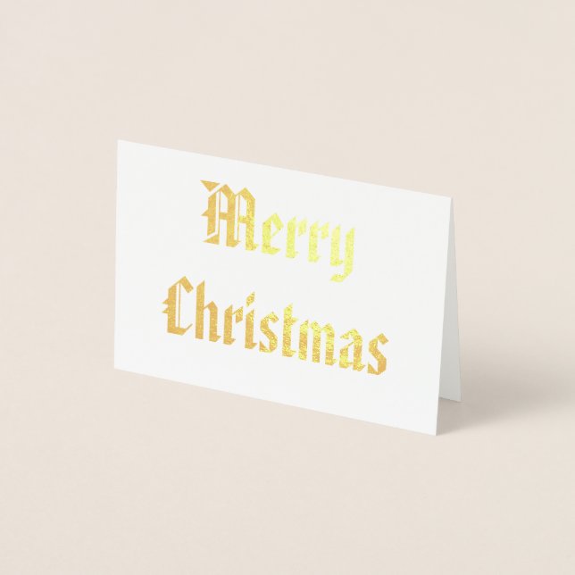 Patriotic Merry Christmas Calligraphy Gold Foil Card (Front)
