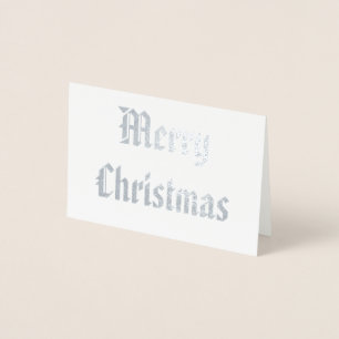 Patriotic Merry Christmas Calligraphy Silver Foil Card