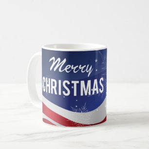 Patriotic Merry Christmas Flag With Snowflakes Coffee Mug