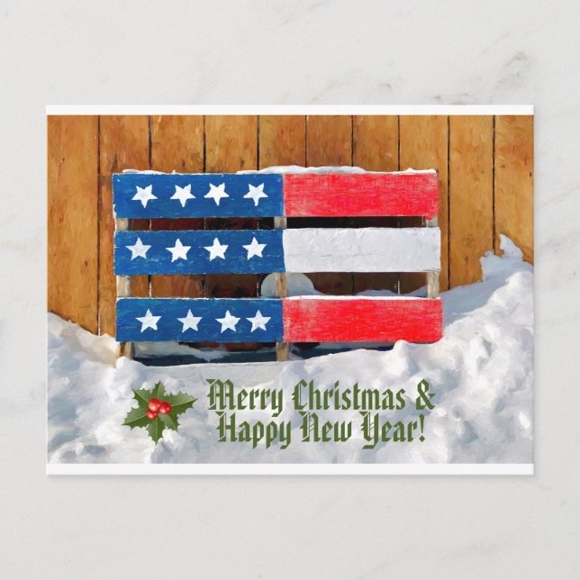 Patriotic Merry Christmas Greetings Postcard (Front)