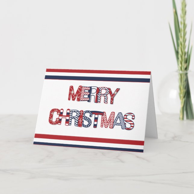 Patriotic Merry Christmas in Red White & Blue Holiday Card (Front)