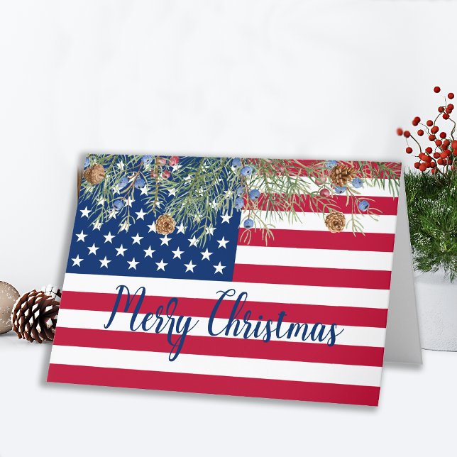 Patriotic Merry Christmas Military American Flag Holiday Card (Creator Uploaded)