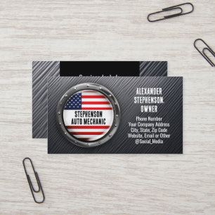 Patriotic Metal American Flag Car Auto Mechanic Business Card