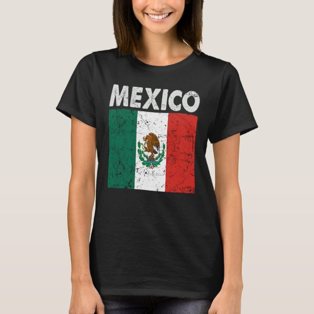 Patriotic Mexican Flag Pride Vintage Distressed T-Shirt (Front)