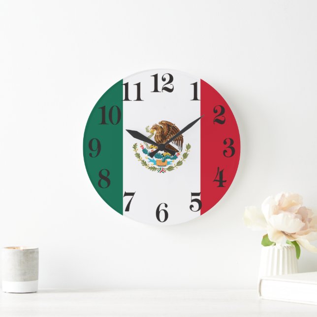 Patriotic Mexico Flag National Symbol Mexican Large Clock (Home)