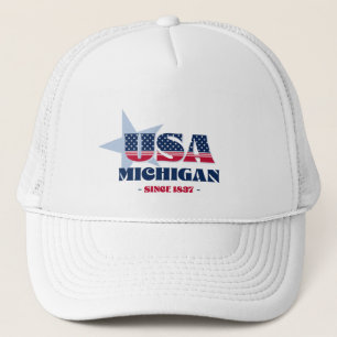 Patriotic Michigan Typography Trucker Hat
