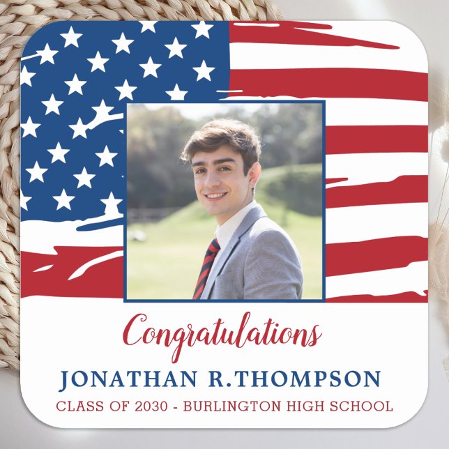Patriotic Military American Flag Graduation Square Sticker (Creator Uploaded)