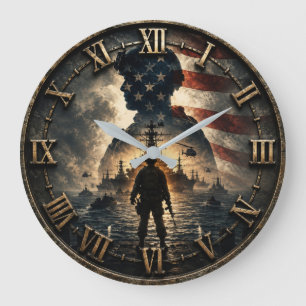 Patriotic Military American Soldier Flag Large Clock