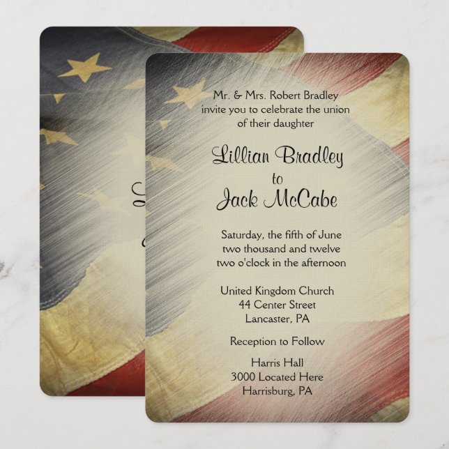 Patriotic Military American Vintage Flag Wedding Invitation (Front/Back)