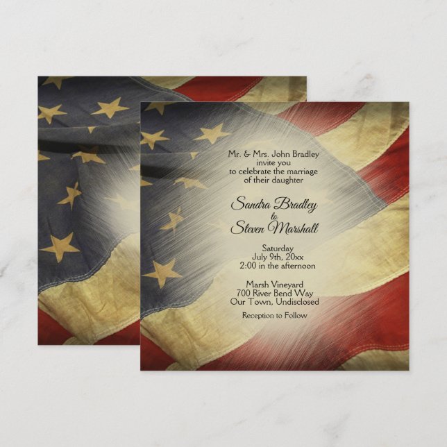 Patriotic Military American Vintage Flag Wedding Invitation (Front/Back)