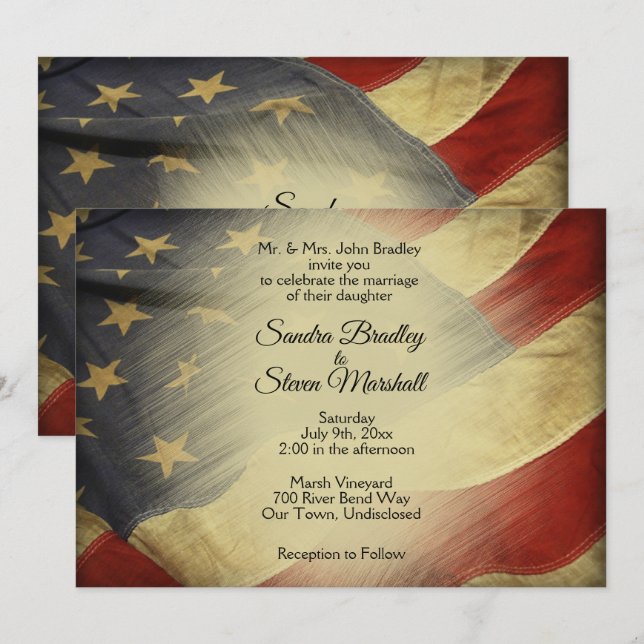 Patriotic Military American Vintage Flag Wedding Invitation (Front/Back)