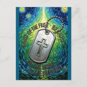 Patriotic Military Christian Dog Tag Free Land Holiday Postcard