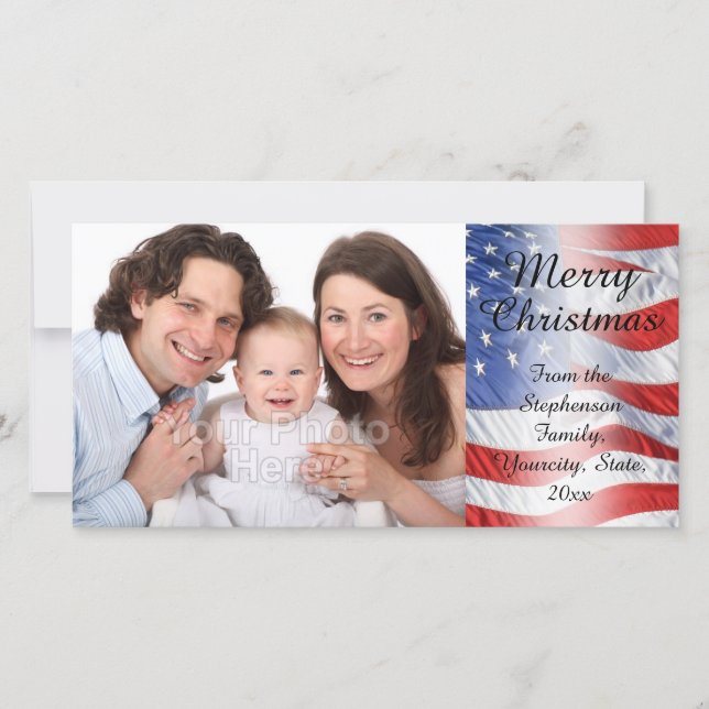 Patriotic Military Christmas American Flag Holiday Card (Front)