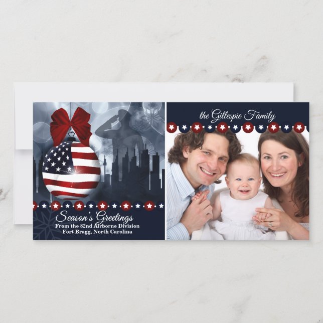 Patriotic Military Christmas Flag Ornament Holiday Card (Front)