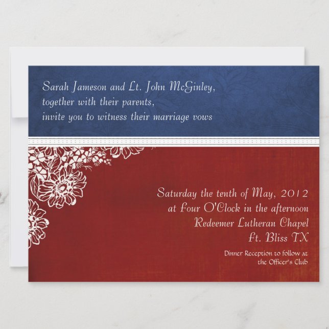 Patriotic Military Floral Wedding Oversized Invitation (Front)