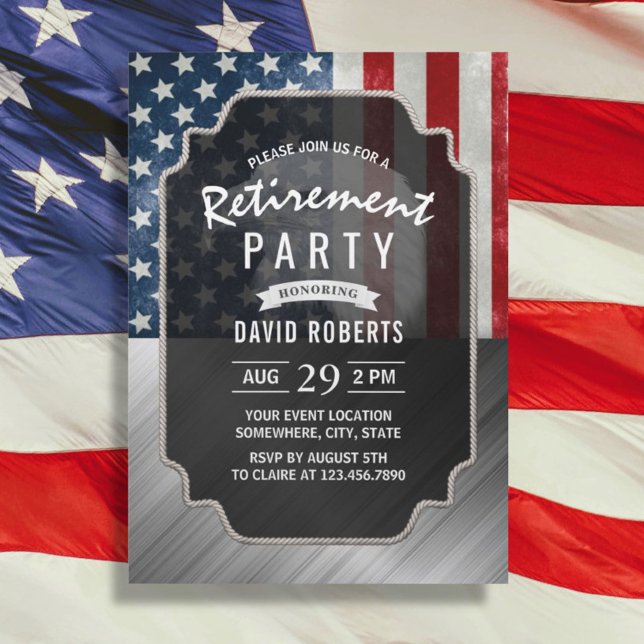 Patriotic Military Retirement USA Flag Faux Metal  Invitation (Creator Uploaded)