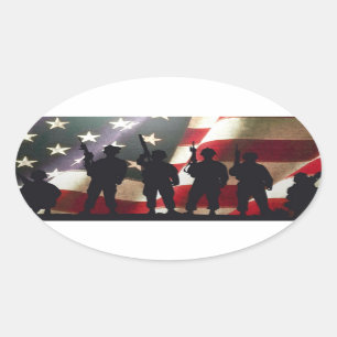 Patriotic Military Soldier Silhouettes Oval Sticker