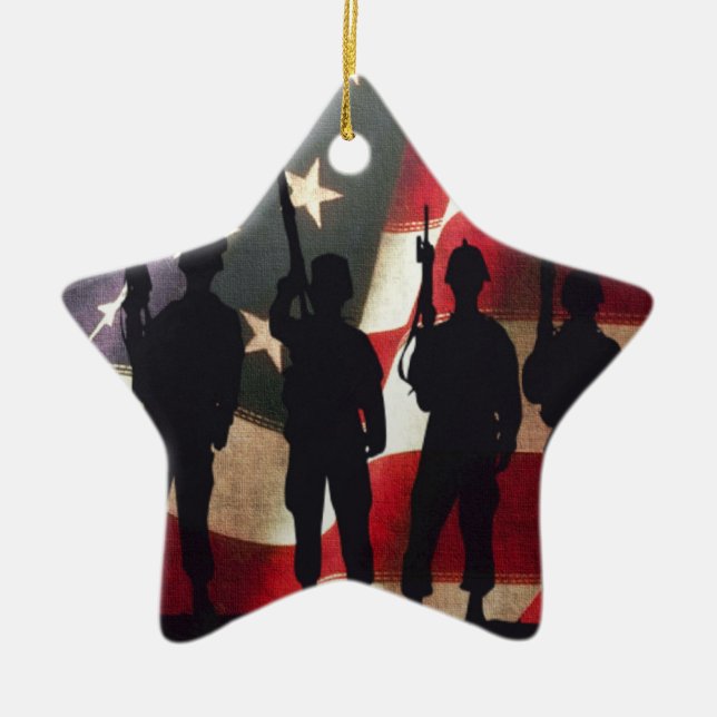 Patriotic Military Soldiers Silhouette Ceramic Tree Decoration (Front)