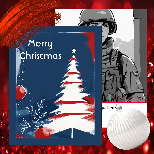 Patriotic Military USA Christmas Card (Modern Patriotic Design -  Unique Art by Pansylee for Pretty Postals - Mail Made Modern)