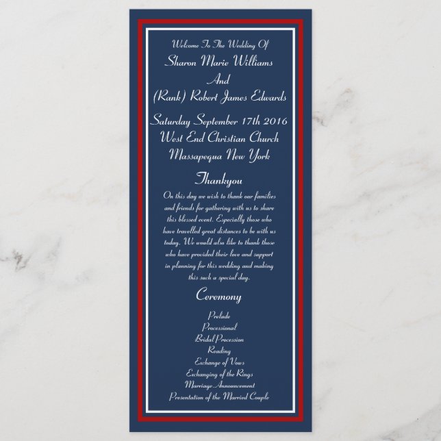Patriotic Military Wedding Programs Programme (Front)