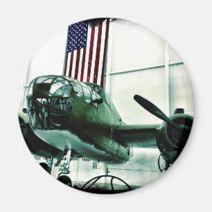 Patriotic Military WWII Plane with American Flag Magnet