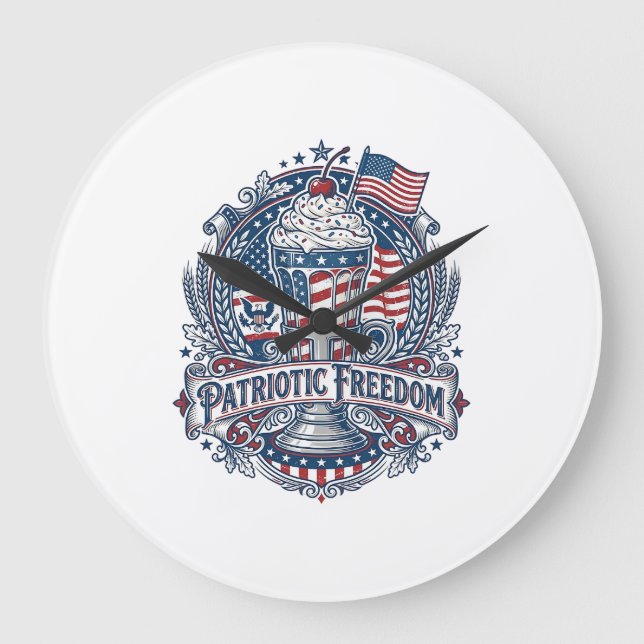 Patriotic Milkshake Americana Large Clock (Front)