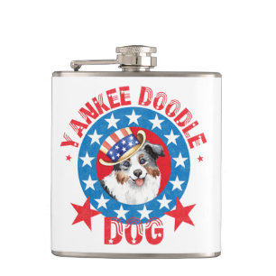 Patriotic Miniature American Shepherd Hip Flask