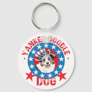 Patriotic Miniature American Shepherd Key Ring