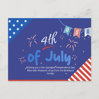 Patriotic Minimalist Fireworks Greetings Holiday Postcard