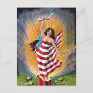 Patriotic Miss Liberty USA Flag Postcard