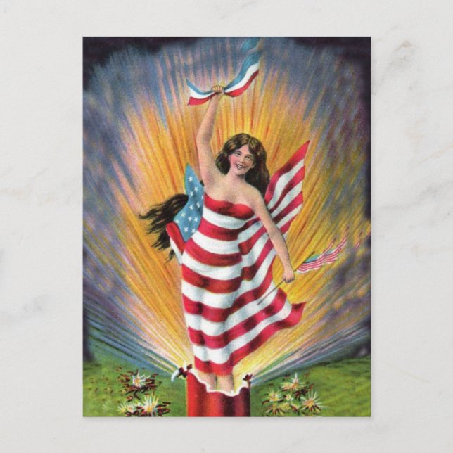 Patriotic Miss Liberty USA Flag Postcard (Front)