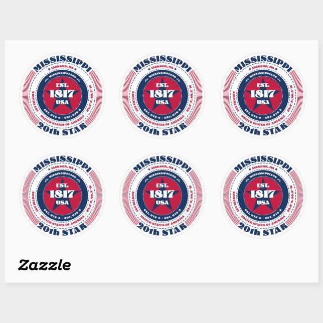 Patriotic Mississippi Circle Design Sticker (Sheet)
