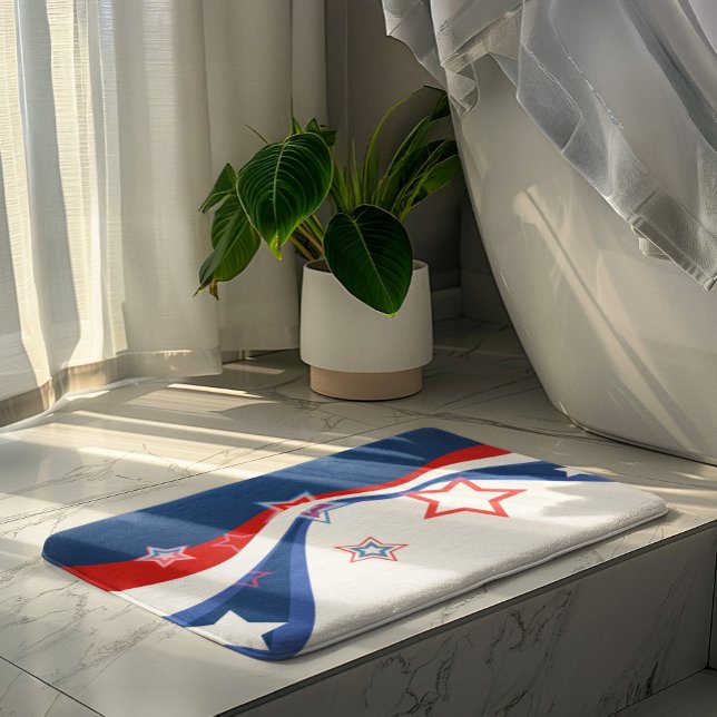 Patriotic Modern Abstract American Flag Bath Mat (Creator Uploaded)