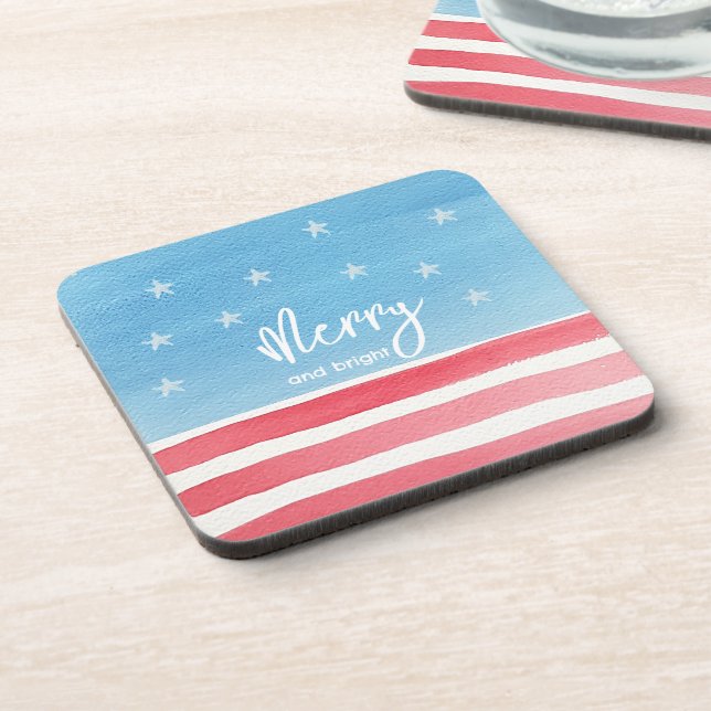 Patriotic Modern Watercolor Flag Coaster (Left Side)