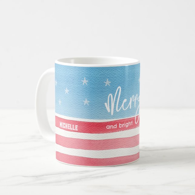Patriotic Modern Watercolor Flag Coffee Mug (Front Left)