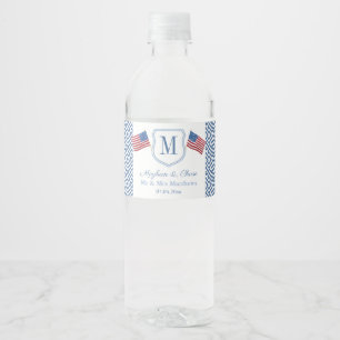 Patriotic Monogram American Flags Wedding Party Water Bottle Label