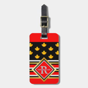 Patriotic Monogram Faux Gold Maple Red and Black Luggage Tag