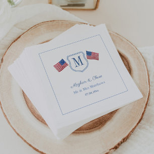 Patriotic Monogram Wedding Crest USA Flags Party Napkin