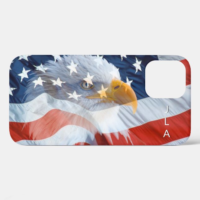 Patriotic Monogrammed Bald Eagle American Flag Case-Mate iPhone Case (Back (Horizontal))