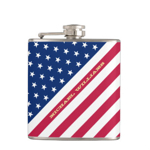 Patriotic Monogrammed Stars Stripes Red White Blue Hip Flask