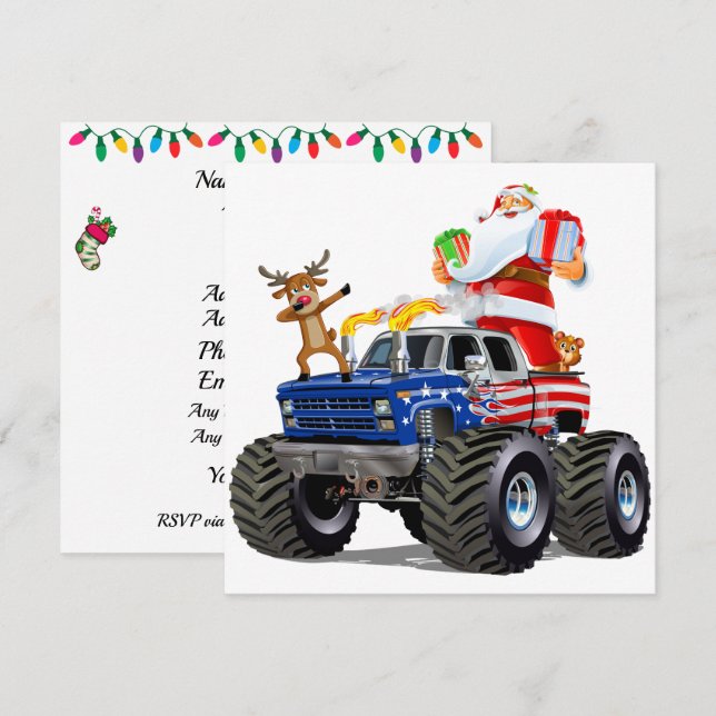 Patriotic / Monster Truck Christmas Invitation (Front/Back)