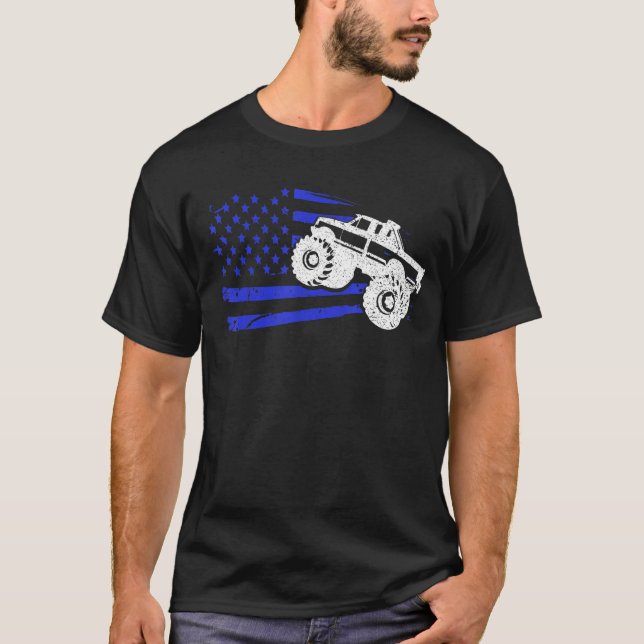 Patriotic Monster Truck Driver Rider Lover America T-Shirt (Front)