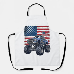 Patriotic Monster Truck Vintage Engraving Design_1 Apron