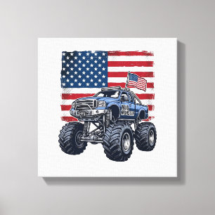 Patriotic Monster Truck Vintage Engraving Design_1 Canvas Print