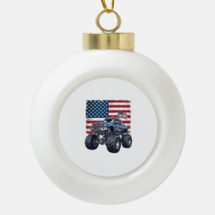 Patriotic Monster Truck Vintage Engraving Design_1 Ceramic Ball Christmas Ornament