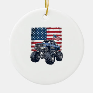 Patriotic Monster Truck Vintage Engraving Design_1 Ceramic Tree Decoration